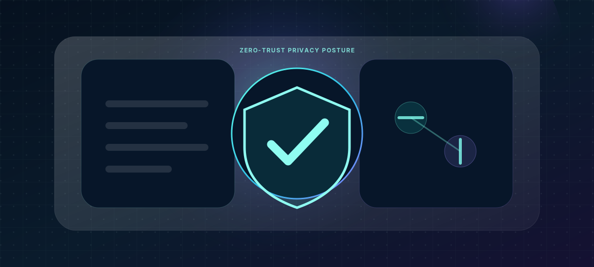 Privacy assurance call-to-action visual with secure shield and hardened signals.